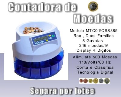 Máquina Contadora de Moedas, contar moeda, conta até 216 P/M