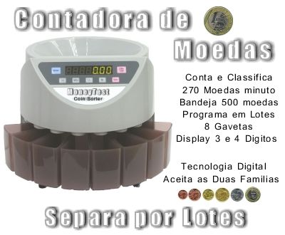 Máquina de contar moeda, contadora de moedas, conta até 270